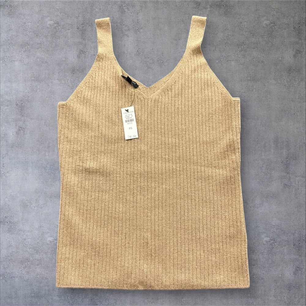 Talbots Sweater Tank Womens Petite Small Gold Shimmer Ribbed V-Neck Metallic